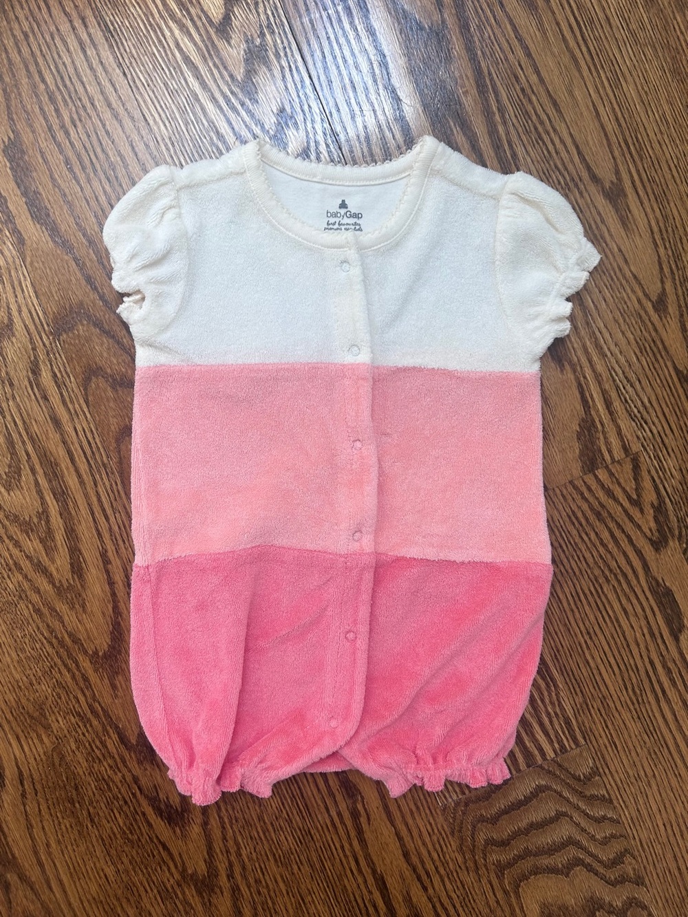 Baby GAP Pink & Cream Colorblock Terry Cloth Baby Romper One-piece - 3-6 months